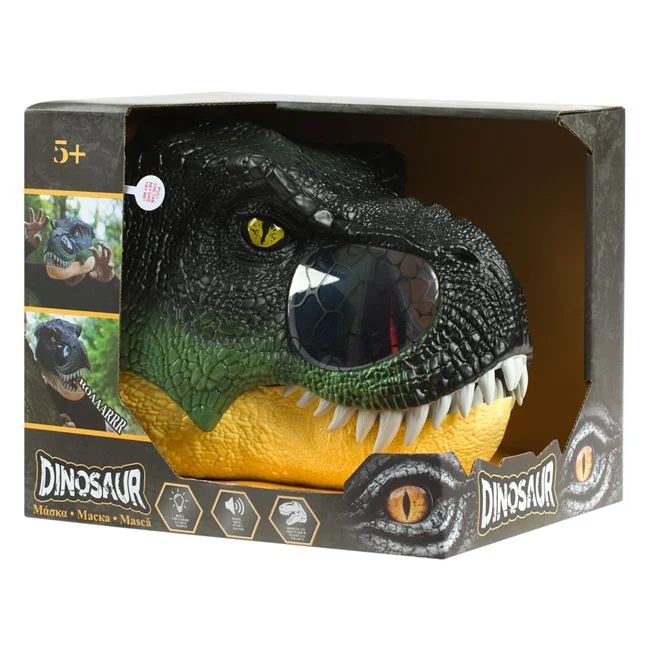 Masca dinozaur t-rex, cu sunet si lumina, din plastic, unisex, 28x23x24cm, 5+ ani, verde-galben - 2 | YEO