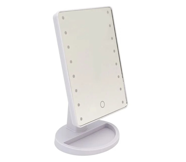 Oglinda Alba, cu Suport cu 16 becuri LED, plastic, alb
