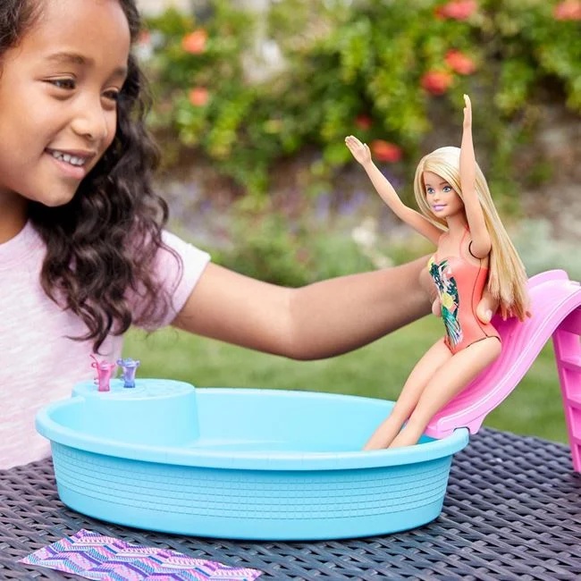 Papusa Barbie cu piscina, varsta 3+ ani, 33x7x33cm, albastru-roz - 2 | YEO