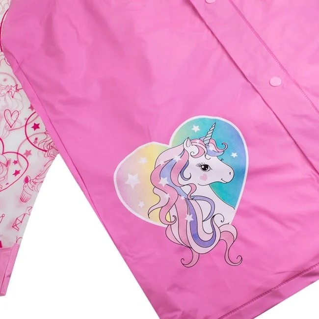 Pelerină de Ploaie pentru copii, cu Mâneci Transparente si Unicorn, 122/128 cm, roz - 1 | YEO