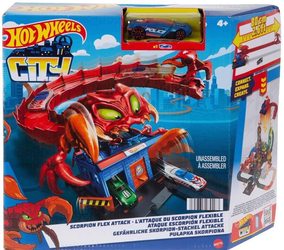 Pista cu mostri Hot Wheels City, include o masina Hot Wheels, 30.5x9x25.5cm, multicolor
