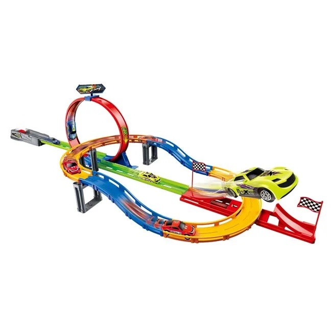 Pista de curse cu rotire la 360 grade si platforma pentru sarituri, cu 4 masini, 54x7x38cm, multicolor - 1 | YEO
