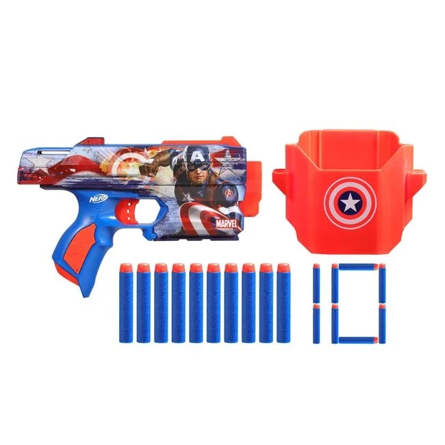 Pistol Nerf INK Marvel Captain America, include 10 sageti din spuma, 22x4.5x14.5cm, multicolor - 1 | YEO