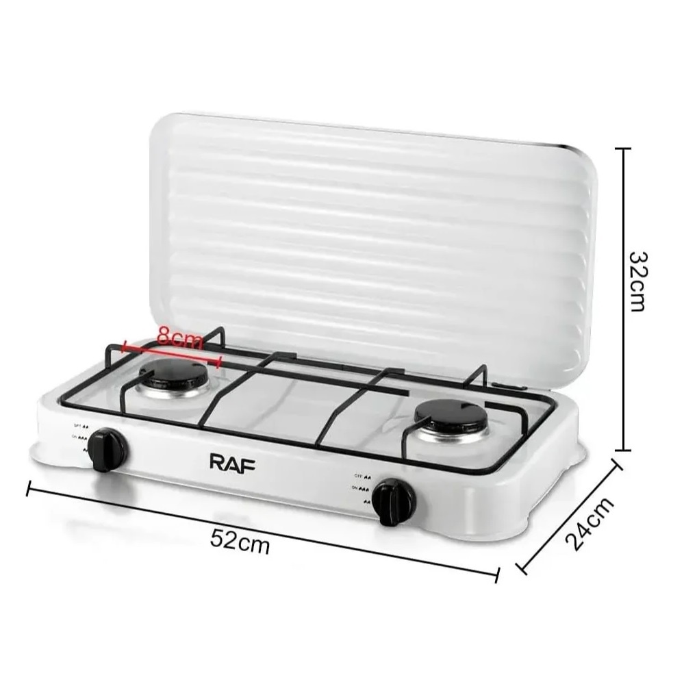 Plita dubla pe gaz, RAF R8033, cu 2 ochiuri, 2x2 2kWh, 30 mbar, otel carbon, 52 cm lungime, alb - 3 | YEO