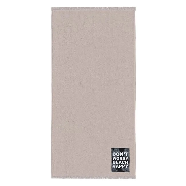 Prosop pentru Plaja, din Bumbac, cu Patch Don\'t Worry 90x170cm, Gri Bej