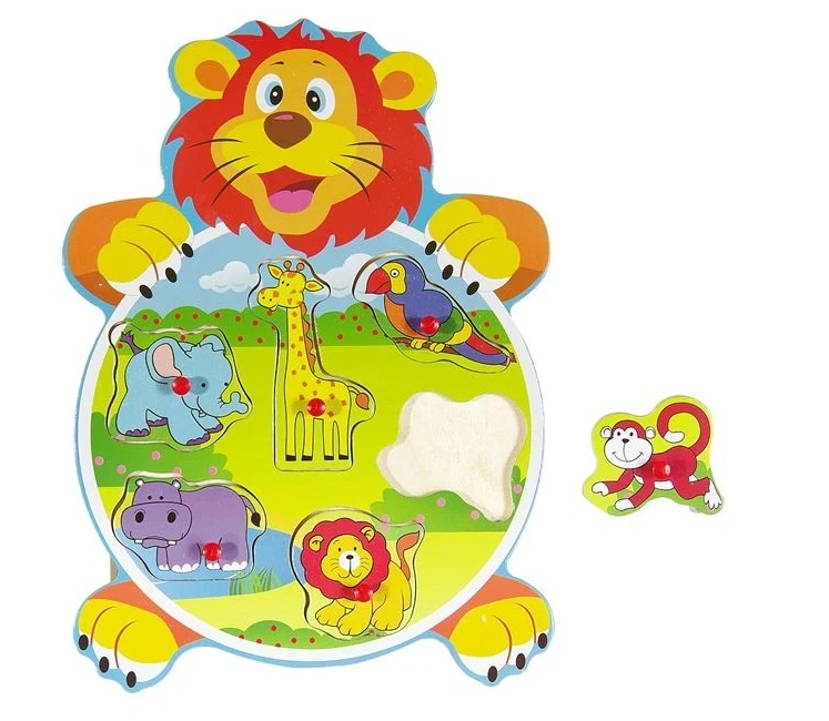 Puzzle cu Animale, 6 piese, din lemn, 27x20 cm