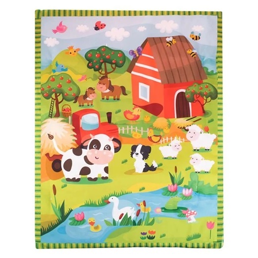 Saltea cu activitati pentru bebelusi, Model ferma, 2 jucarii detasabile, Poliester, 60x76.5cm, Multicolor