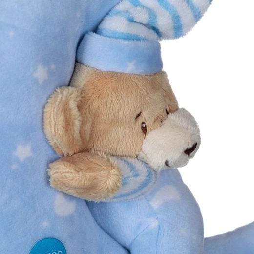 Semiluna agatatoare cu ursulet pentru patutul bebelusilor, Cu sunete si lumina ambientala, Functionare cu baterii, Plastic si poliester, 23x14x24cm, Bleu - 1 | YEO