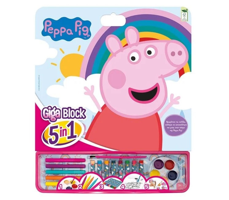 Set de Colorat bloc mare, 5 in 1, Peppa Pig, cu accesorii, 3ani+, 42x35x1.2cm