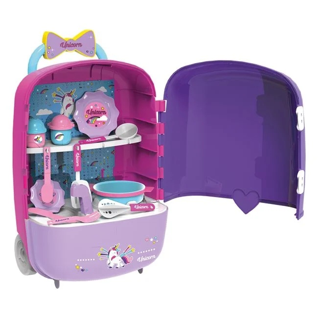 Set de joaca valiza cu accesorii de masa, 12buc, varsta 3+ ani, dimensiune 34x19x54cm, multicolor