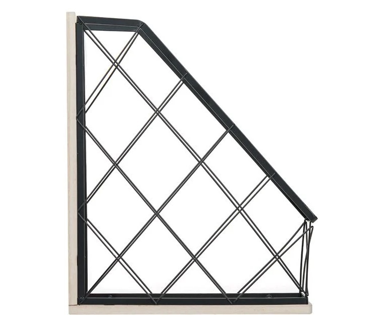 Suport Metalic pentru Dosare, cu Bază din Lemn, 27.5x10x34cm, negru/natur - 2 | YEO