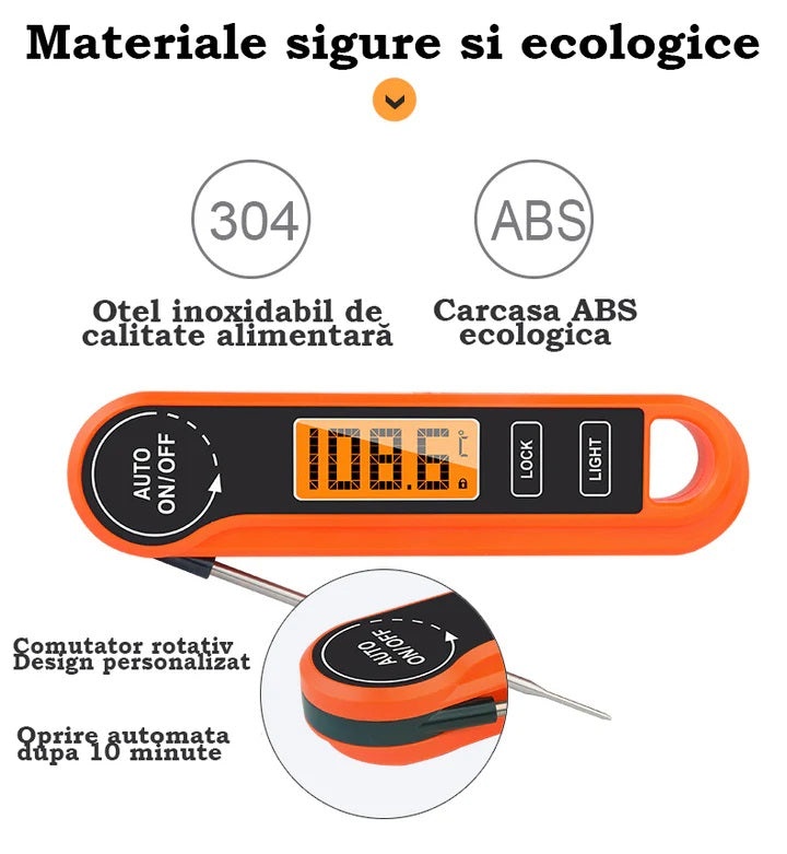 Termometru alimentar digital cu citire imediata, masoara intre -50°C si +300°C, portocaliu - 2 | YEO
