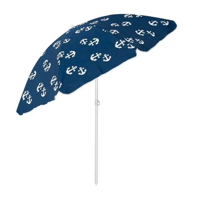 Umbrela de Plaja, Model cu Ancore Albe, 2 Inele, Cadru Metalic, Ø2m, Albastru - 1 | YEO