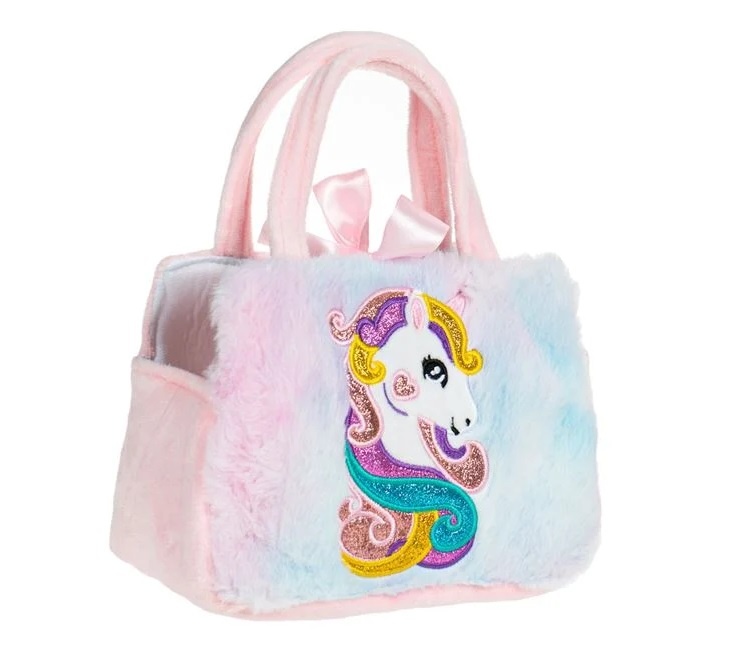 Unicorn de Pluș în Geantă cu Blană Artificială Colorată si Glitter, 20×10×25 cm, multicolor - 2 | YEO
