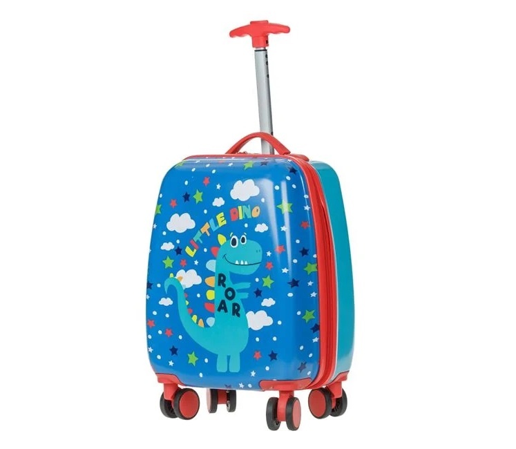 Valiza tip troler, pentru copii, cu dinozauri, roti rotative, 22L, 30x21x50 cm, bleu - 3 | YEO