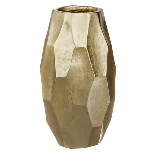 Vaza decorativa, cu model asimetric, din polirasina, dimensiuni 15.2x15.2x26.7cm, auriu