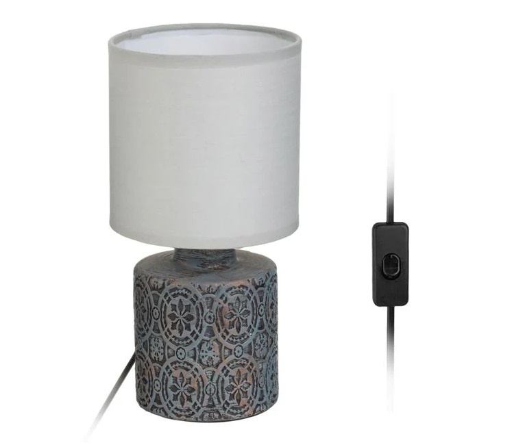Veioză cu Bază Ceramică si Abajur Textil, E14, 40W, gri