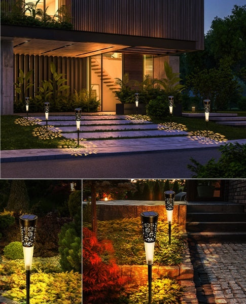 6 x Lampa solara decorativa pentru gradina, lumina calda, negru - 2 | YEO