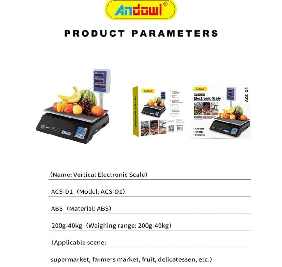 Cantar electronic comercial ACS-D1, max. 40kg, pentru magazine, digital, afisaj LCD, negru-argintiu - 3 | YEO
