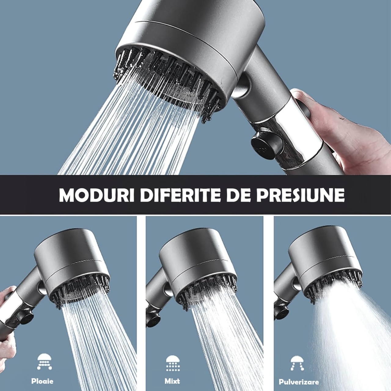 Cap de dus multifunctional de inalta presiune, reglare cu un singur buton, cu functie pentru masaj facial sau capilar - 2 | YEO