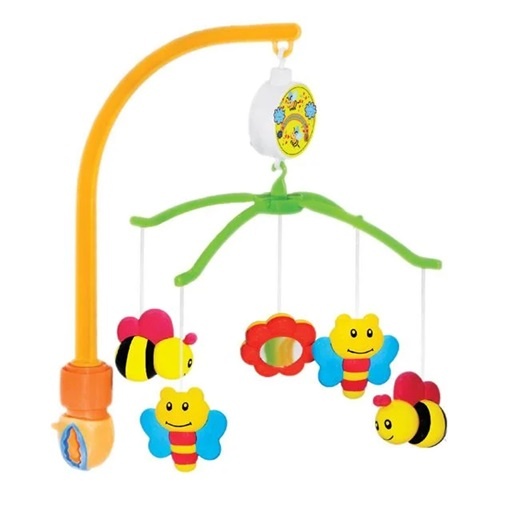 Carusel rotativ cu albinute pentru patutul bebelusilor, Cu sunete, Plastic, 43.5x6x27cm, Multicolor