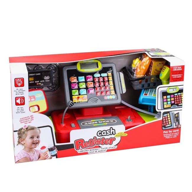 Casa de marcat de jucarie, cu sunet si lumina, include 23 piese, 48x18x26cm, multicolor