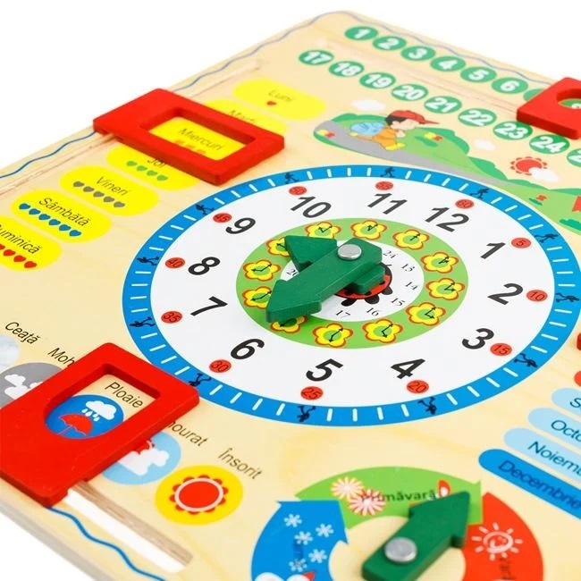 Ceas Calendar Educativ din Lemn, 3 ani+, 30.5x30.5 cm - 1 | YEO