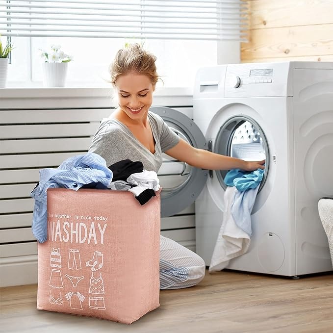 Cos de depozitare pliabil pentru rufe sau jucarii, Capacitate 70 l, Poliester, Roz pal - 1 | YEO
