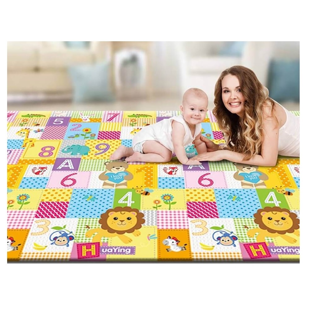Covor educativ reversibil si pliabil pentru copii 3 luni+, cu litere, cifre si animale, din spuma, 200x180x1 cm, multicolor - 1 | YEO