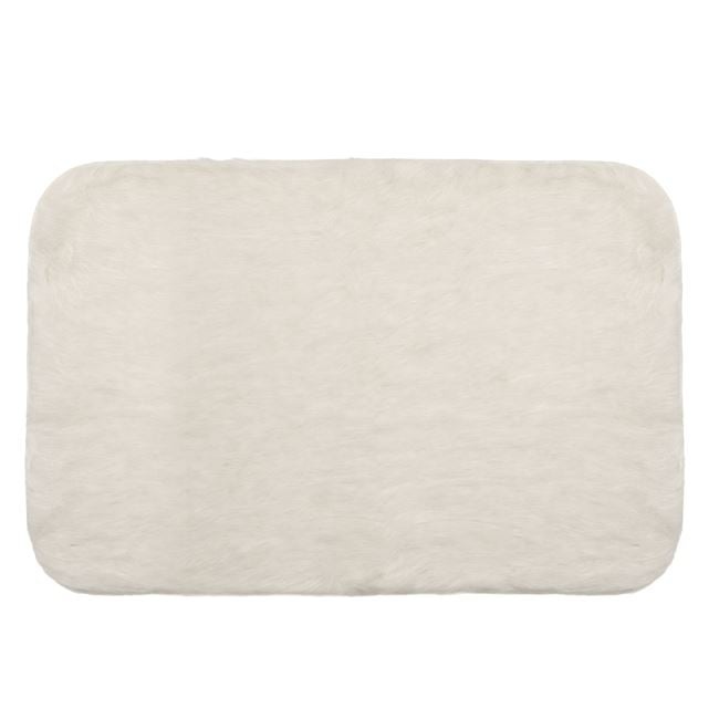 Covoras decorativ, cu aspect de blanita cu fire lungi, interior cu suprafata antiderapanta, 120x80 cm, crem