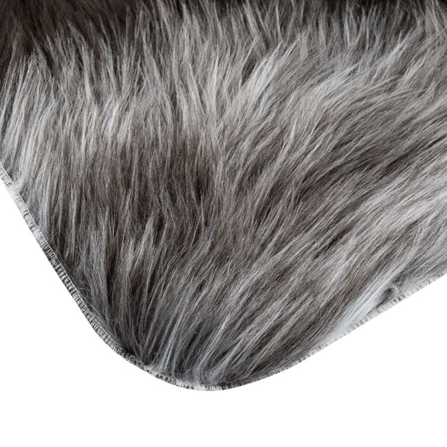 Covoras decorativ, cu aspect de blanita cu fire lungi, model shaggy mongolian, interior cu suprafata antiderapanta, 110x50 cm, negru/gri - 1 | YEO