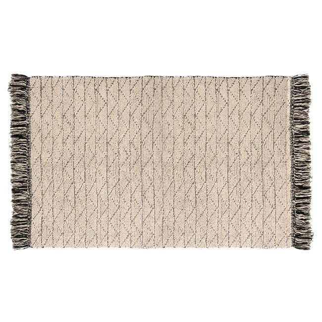 Covoras decorativ pentru iarna, din bumbac, cu franjuri, 130x90 cm, maro/bej