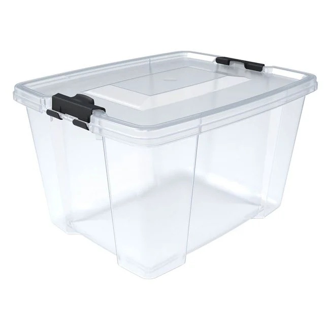 Cutie de depozitare, cu capac, din plastic, capacitate 30L, transparent