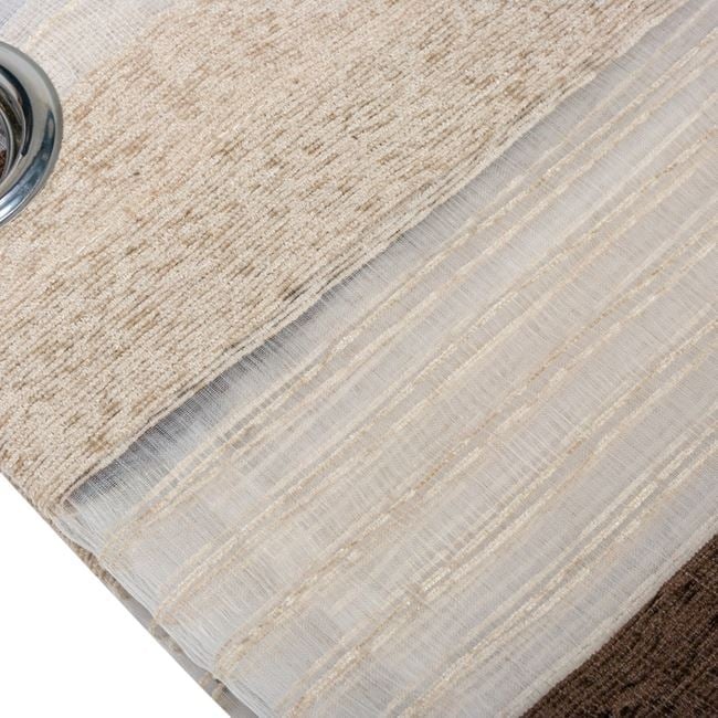 Draperie decorativa , grad de umbrire scazut -lasa lumina sa treaca, model cu dungi, cu inele, 140x250 cm, maro/bej - 2 | YEO