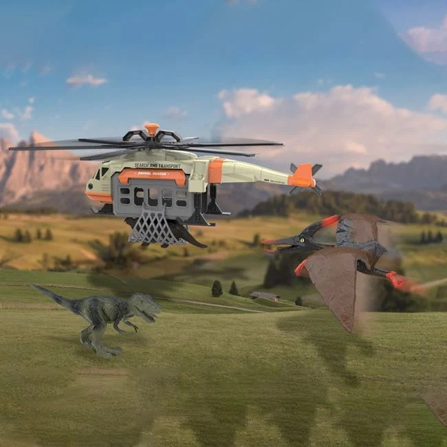 Elicopter de salvat dinozauri, cu sunete si lumini, incluse 2 figurine de animale, 42x14x27cm, multicolor - 3 | YEO
