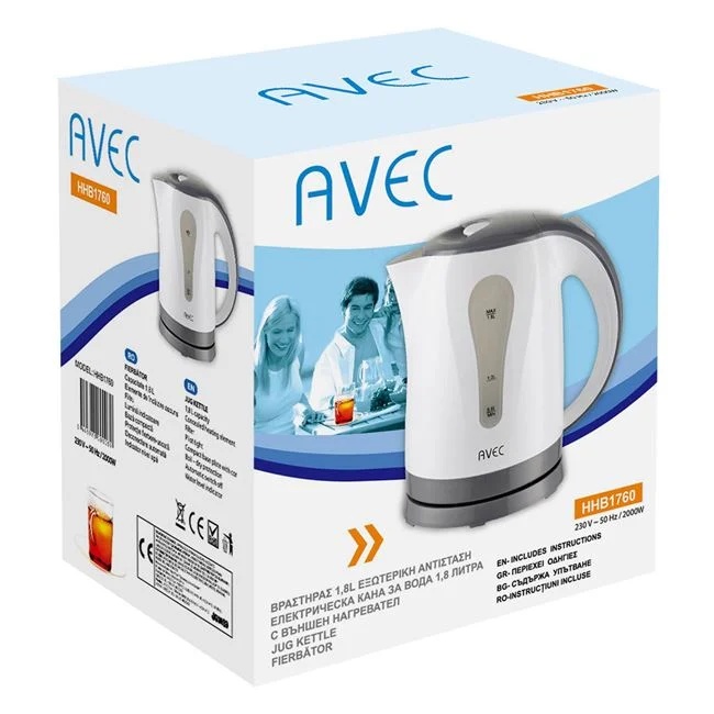 Fierbator de apa, cu filtru, putere 2000W, capacitate 1.8L, alb-gri - 1 | YEO