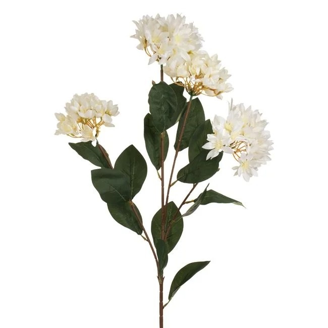 Floare artificiala cu tulpina lunga si flori albe, 94 cm, alb/verde