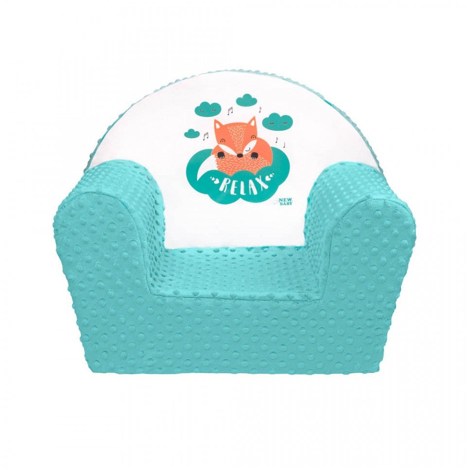 Fotoliu din burete pentru copii, cu imprimeu vulpe, New Baby, verde mint - 1 | YEO
