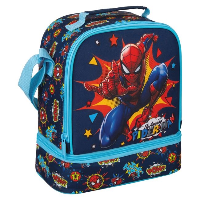 Geanta Izoterma pentru mancare, cu 2 compartimente, model Spiderman