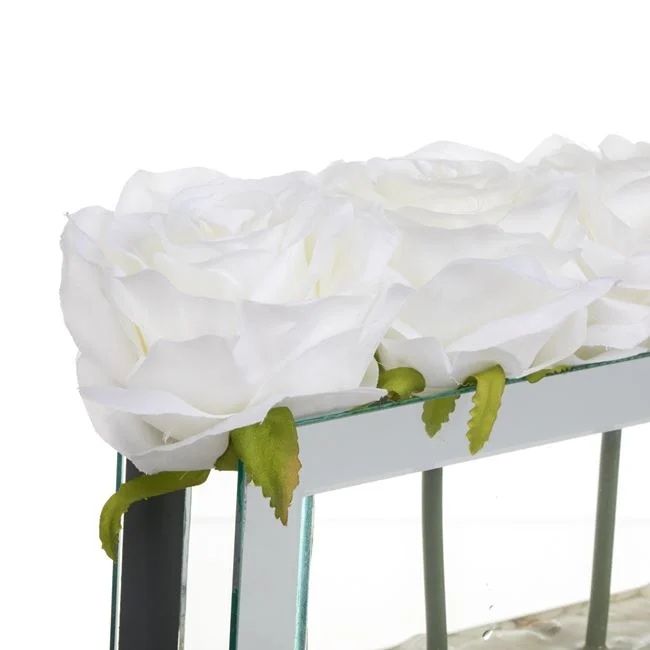 Ghiveci decorativ, cu oglinda si trandafiri, dimensiuni 28x7x17cm, alb - 2 | YEO