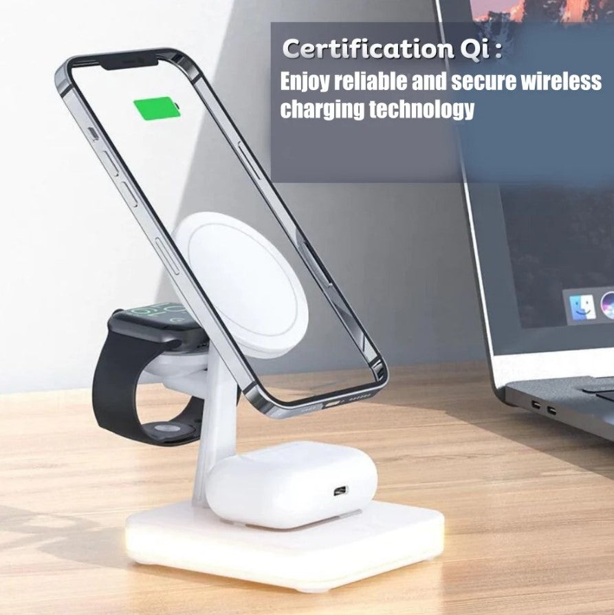 Incarcator wireless 4 in 1 Andowl 991, 25W, compatibil cu iPhone, iWatch, Airpod Pro 2 3, cu mufa USB Type-C, lumina LED, alb - 3 | YEO
