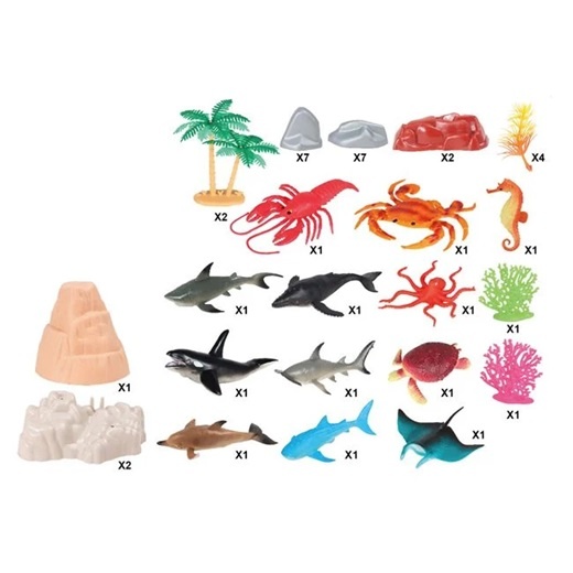 Joc educativ 40 animale marine pentru copii 3+ ani, Plastic, 16.5x16.5x31.5cm, Multicolor