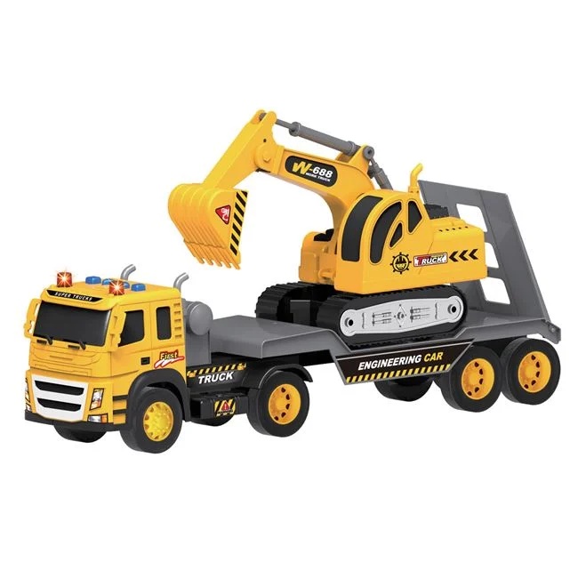 Jucarie camion cu excavator, cu sunet si lumini, 50x12x25cm, negru-galben - 1 | YEO