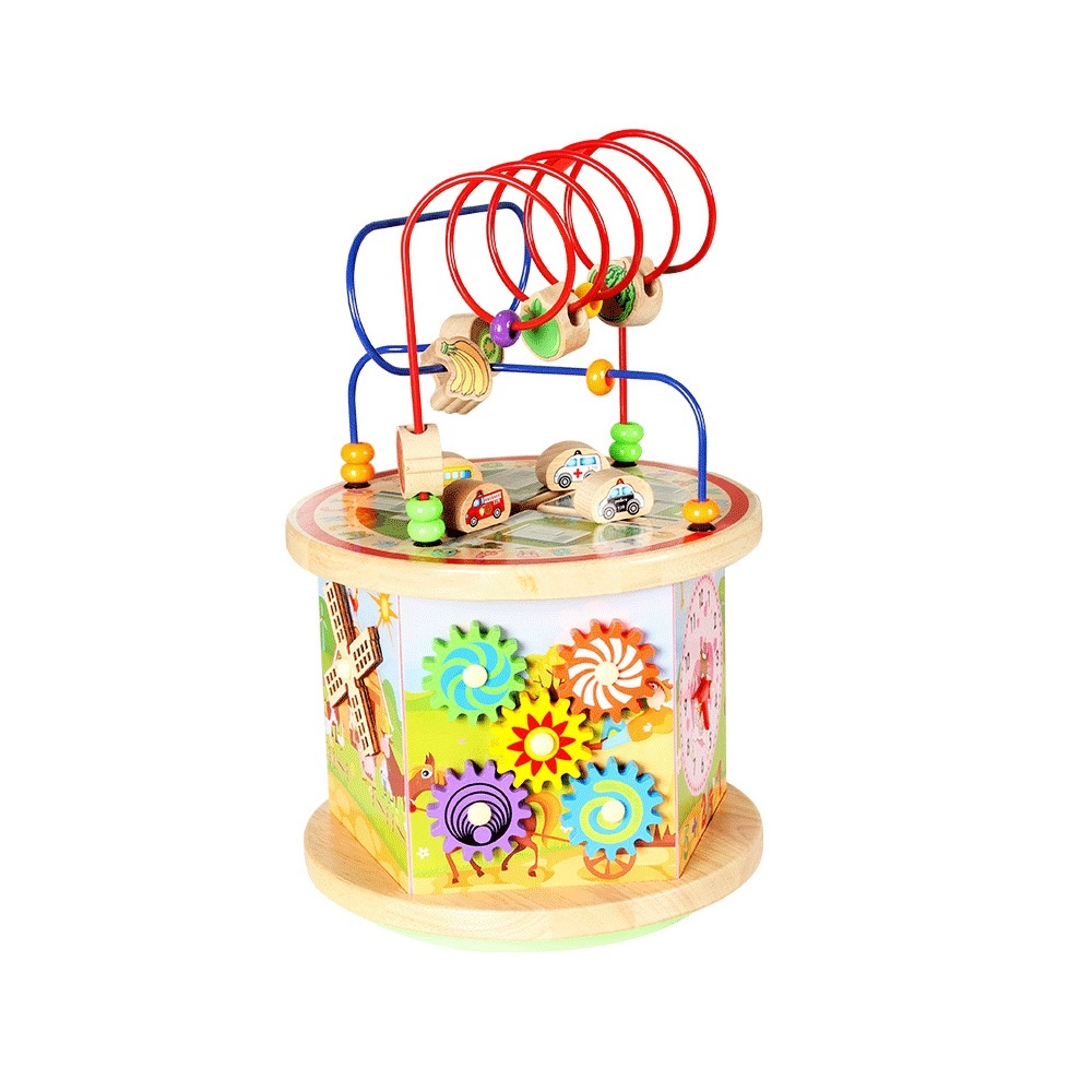 Jucarie educativa din lemn, 7 in 1, cu multiple activitati, pentru copii 1 an+, 37x24 cm, multicolor