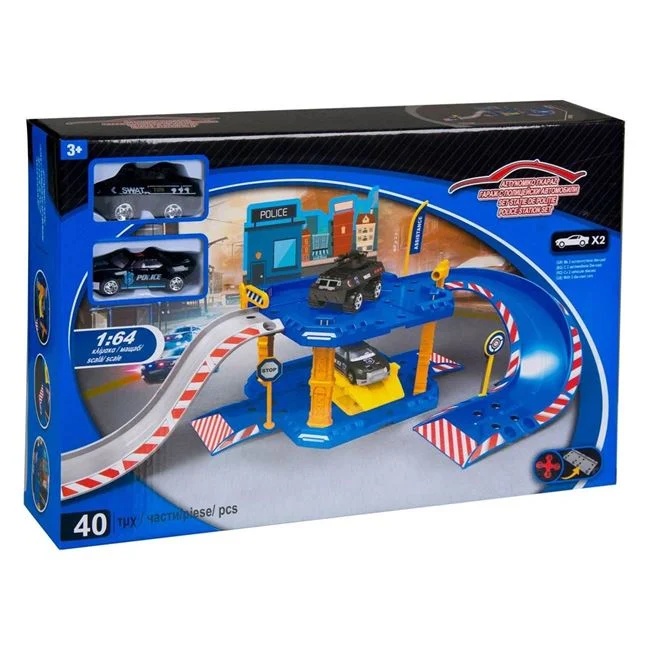 Jucarie garaj pentru politie, cu 2 nivele si 2 vehicule, 55x24x19cm, multicolor - 2 | YEO