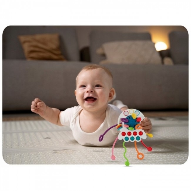 Jucarie interactiva pentru bebelusi, caracatita senzoriala, 6 fire colorate, 18 luni+, 27x13cm, multicolor - 1 | YEO