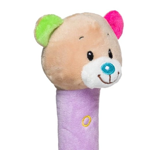 Jucarie pentru dentitie sub forma de ursulet, Bebelusi si copii 0+ ani, Cu zornaitoare, Plus, 10x18 cm, Lila - 1 | YEO