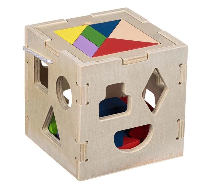 Jucărie Sortator din Lemn pentru Bebeluși, 3ani+, 14x14x14 cm