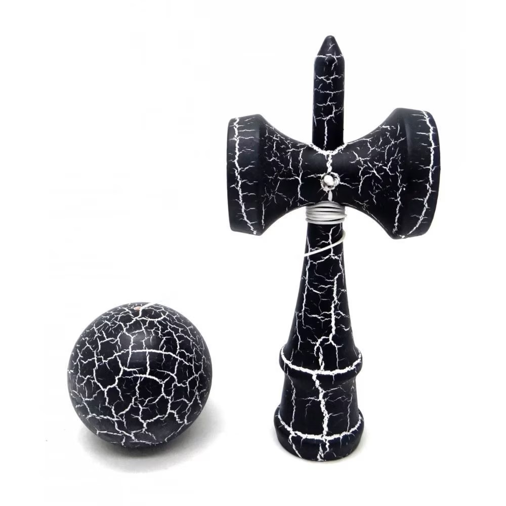 Kendama profesionala din lemn, model 18 cm, design crapat, culoare Negru/Alb - 1 | YEO