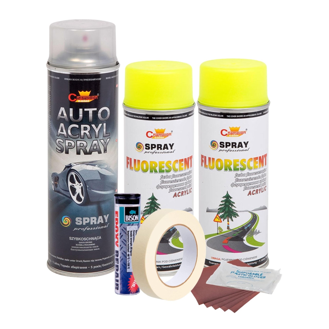 Kit complet reparatie si vopsire jante culoare Galben Fluorescent V2